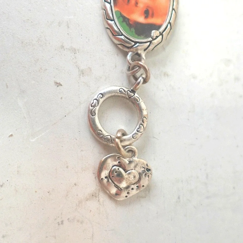 Y2K Photo Locket Charm Bracelet Silver Tone Picture Love Retro Chunk Jewelry